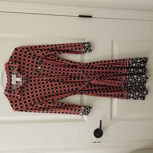 Donna Morgan Size 10 Collar Button Tie Waist Geometric Dress Final Price - Picture 2 of 9